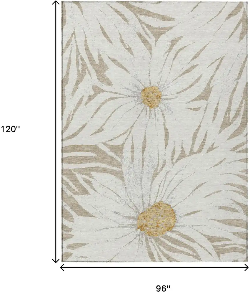 Beige Ivory And Gold Floral Washable Indoor Outdoor Area Rug Photo 3