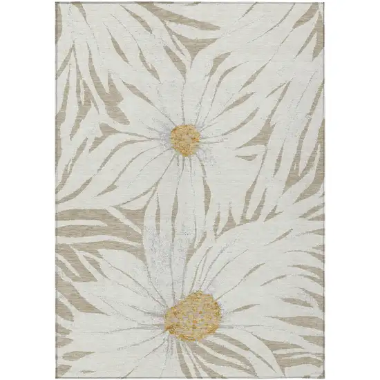 Beige Ivory And Gold Floral Washable Indoor Outdoor Area Rug Photo 2