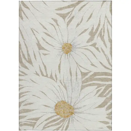 Beige Ivory And Gold Floral Washable Indoor Outdoor Area Rug Photo 5