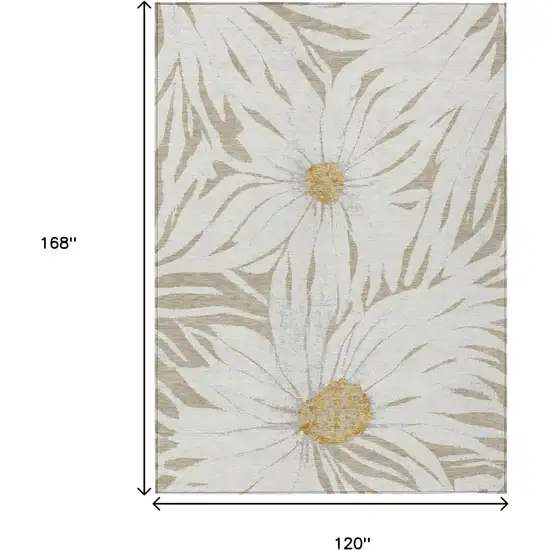 Beige Ivory And Gold Floral Washable Indoor Outdoor Area Rug Photo 3