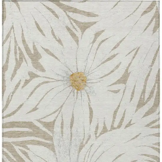 Beige Ivory And Gold Floral Washable Indoor Outdoor Area Rug Photo 4
