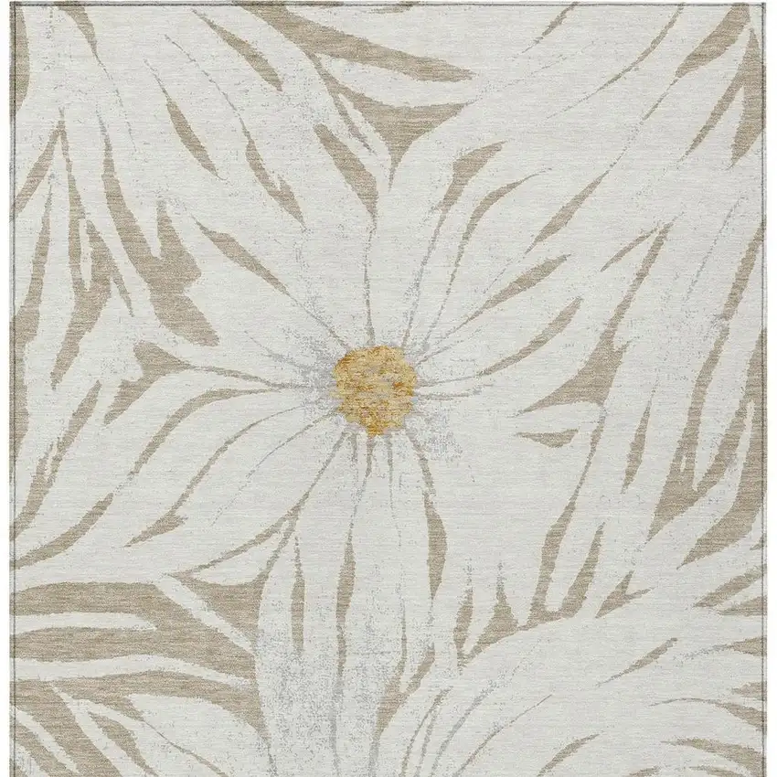 Beige Ivory And Gold Floral Washable Indoor Outdoor Area Rug Photo 4