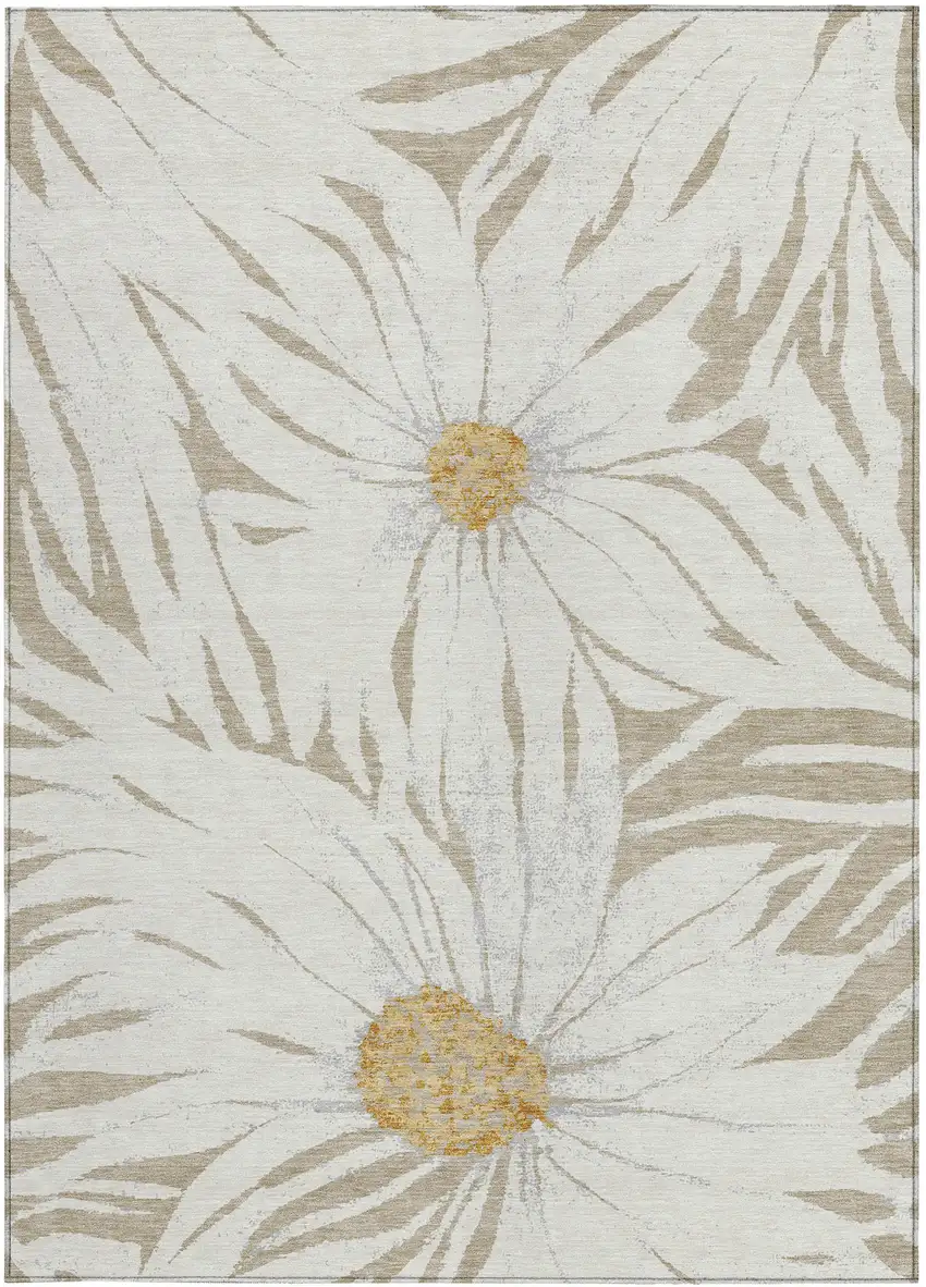 Beige Ivory And Gold Floral Washable Indoor Outdoor Area Rug Photo 5