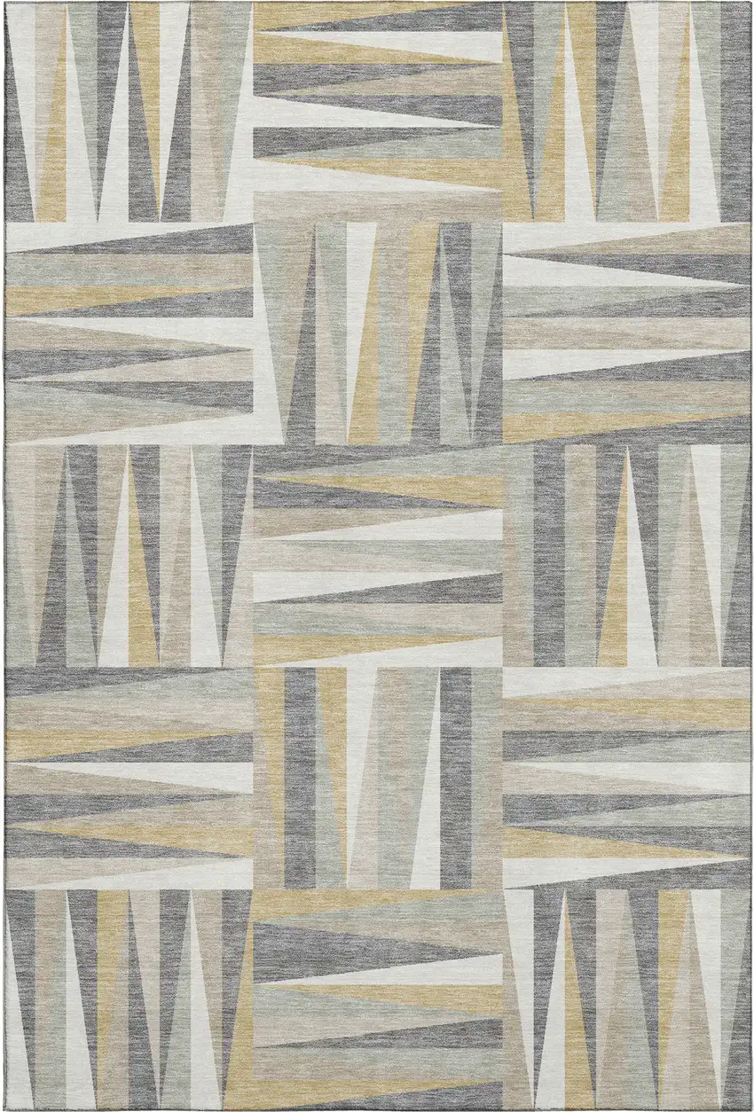 Beige Ivory And Gold Geometric Washable Area Rug With UV Protection Photo 1