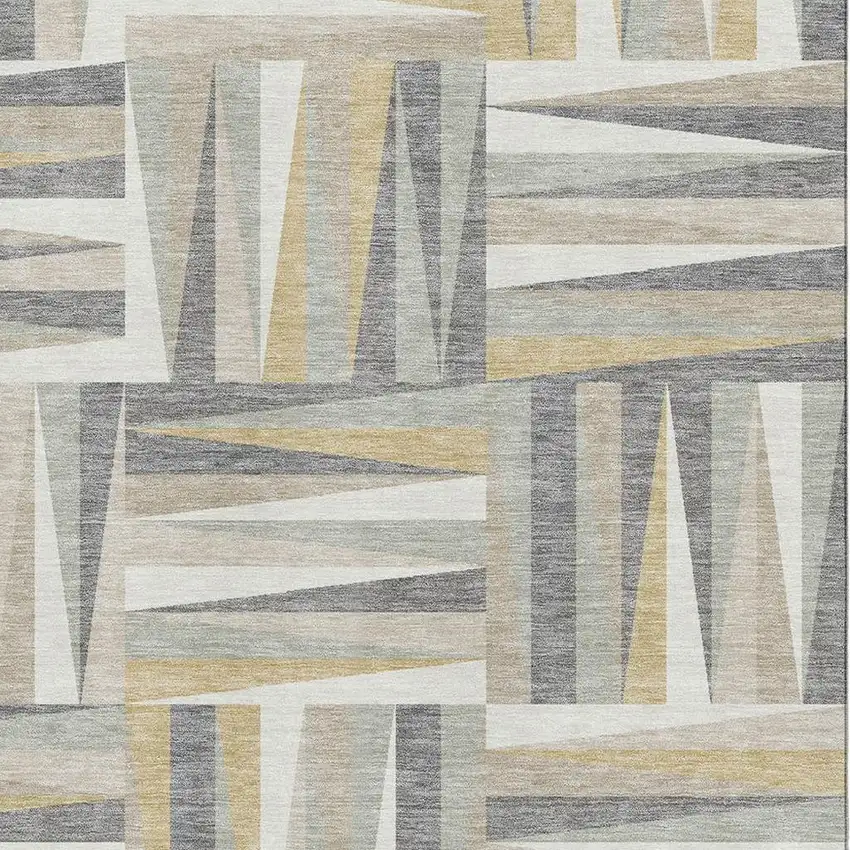 Beige Ivory And Gold Geometric Washable Area Rug With UV Protection Photo 2