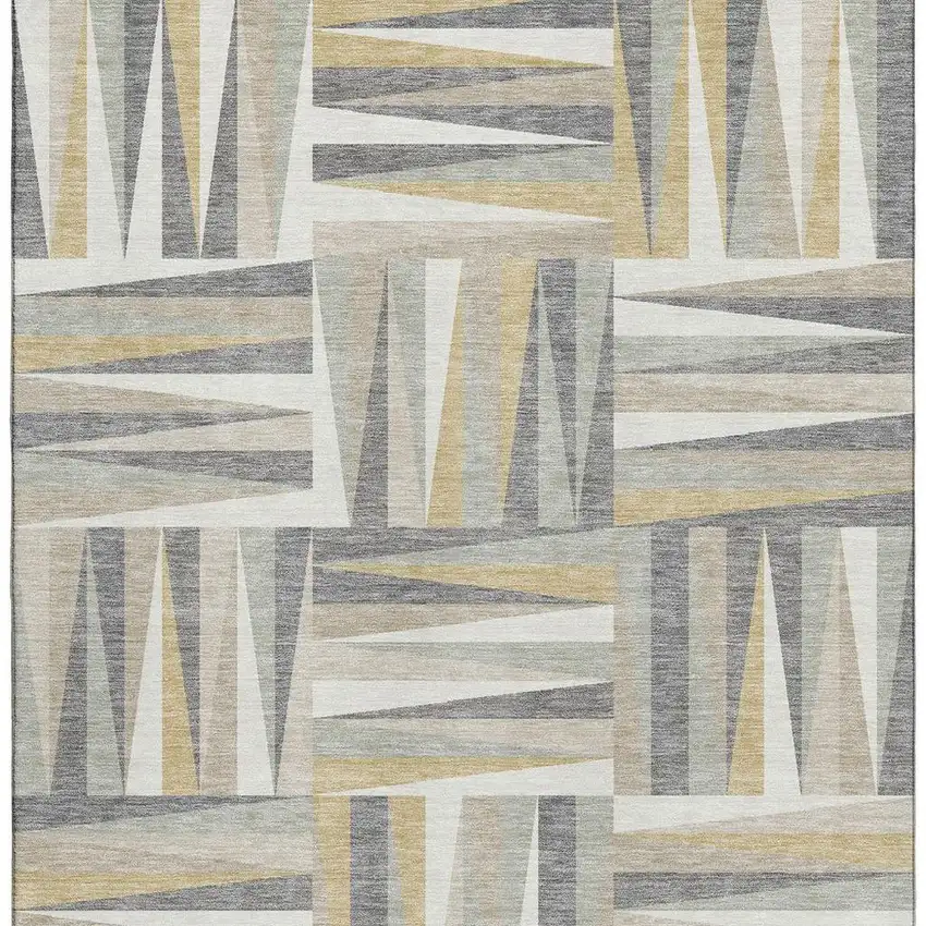 Beige Ivory And Gold Geometric Washable Area Rug With UV Protection Photo 3