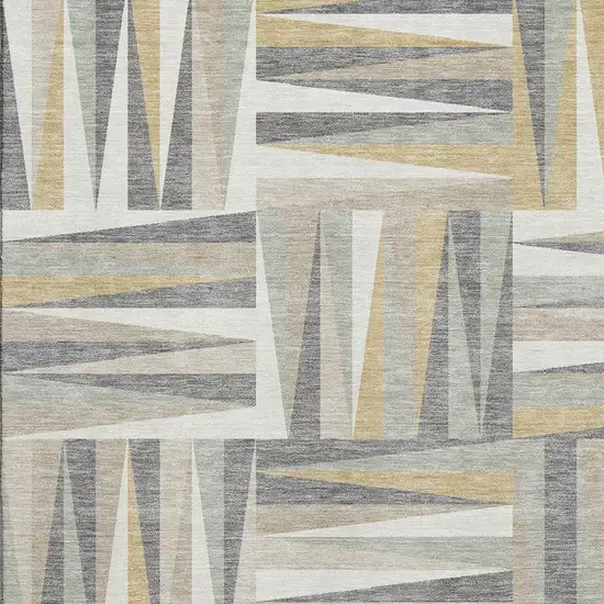 Beige Ivory And Gold Geometric Washable Area Rug With UV Protection Photo 2
