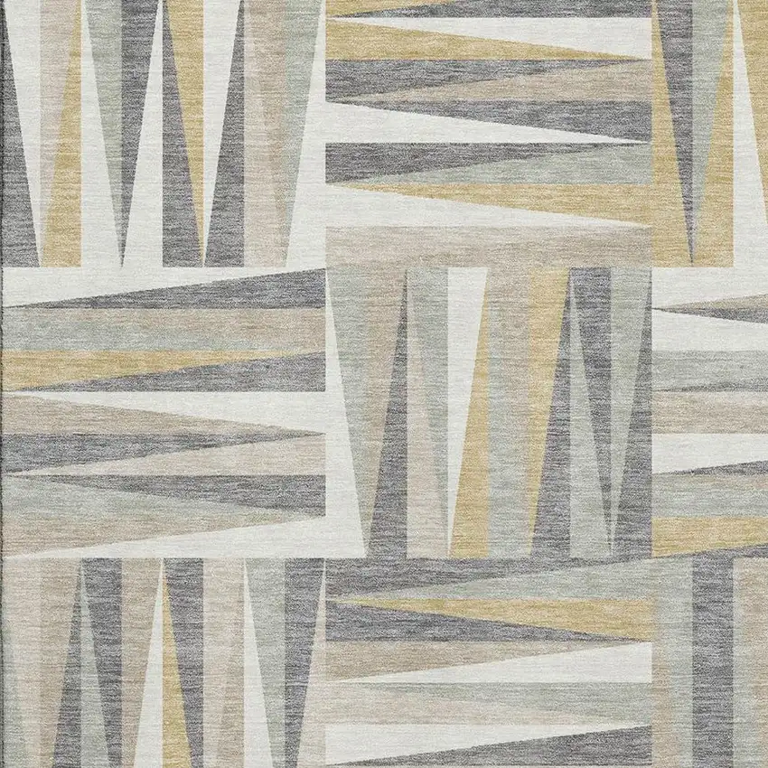 Beige Ivory And Gold Geometric Washable Area Rug With UV Protection Photo 2