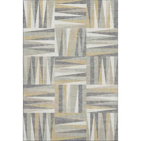 Beige Ivory And Gold Geometric Washable Area Rug With UV Protection Photo 1