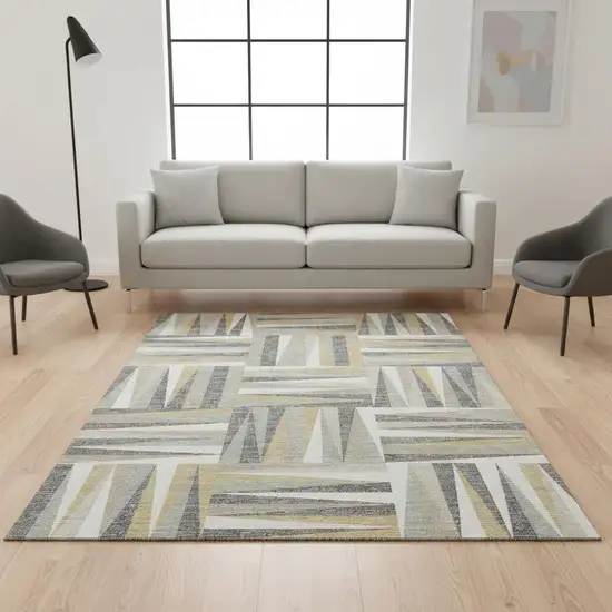 Beige Ivory And Gold Geometric Washable Area Rug With UV Protection Photo 2