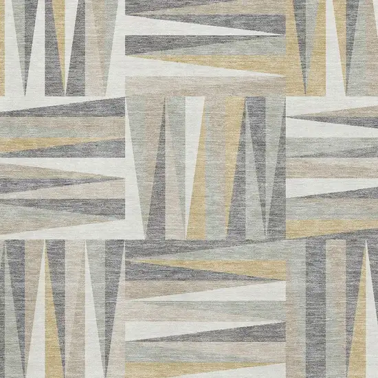Beige Ivory And Gold Geometric Washable Area Rug With UV Protection Photo 2