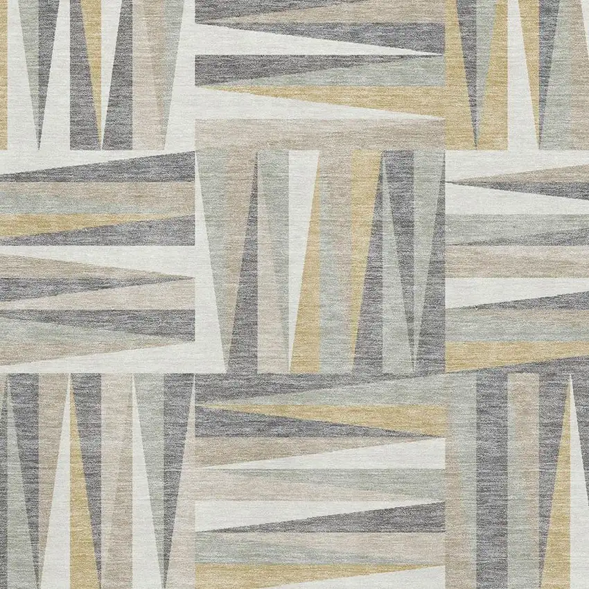 Beige Ivory And Gold Geometric Washable Area Rug With UV Protection Photo 2