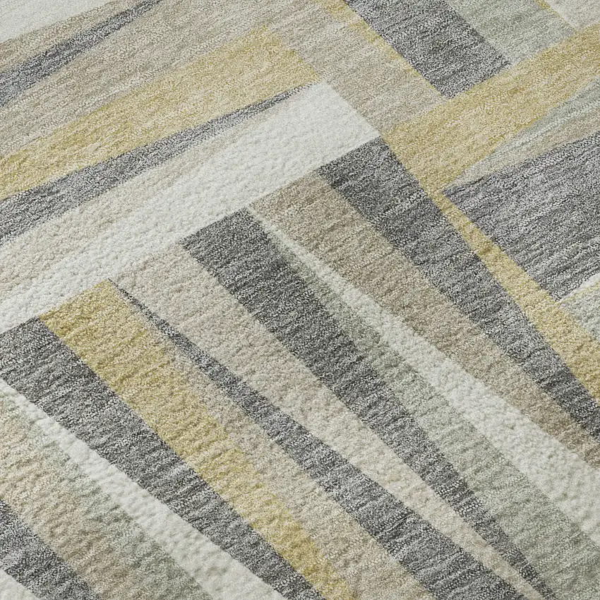 Beige Ivory And Gold Geometric Washable Area Rug With UV Protection Photo 9