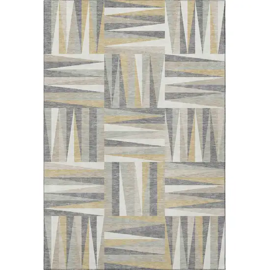 Beige Ivory And Gold Geometric Washable Area Rug With UV Protection Photo 3