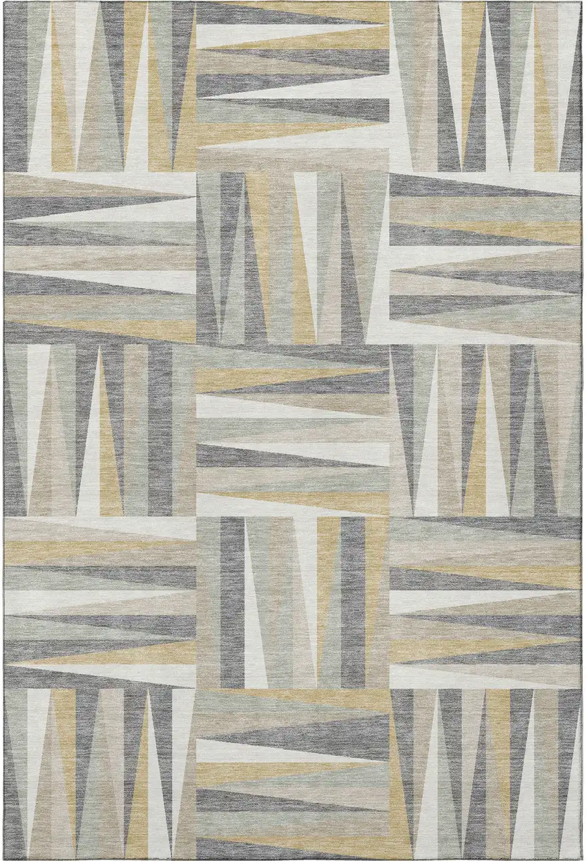 Beige Ivory And Gold Geometric Washable Area Rug With UV Protection Photo 3