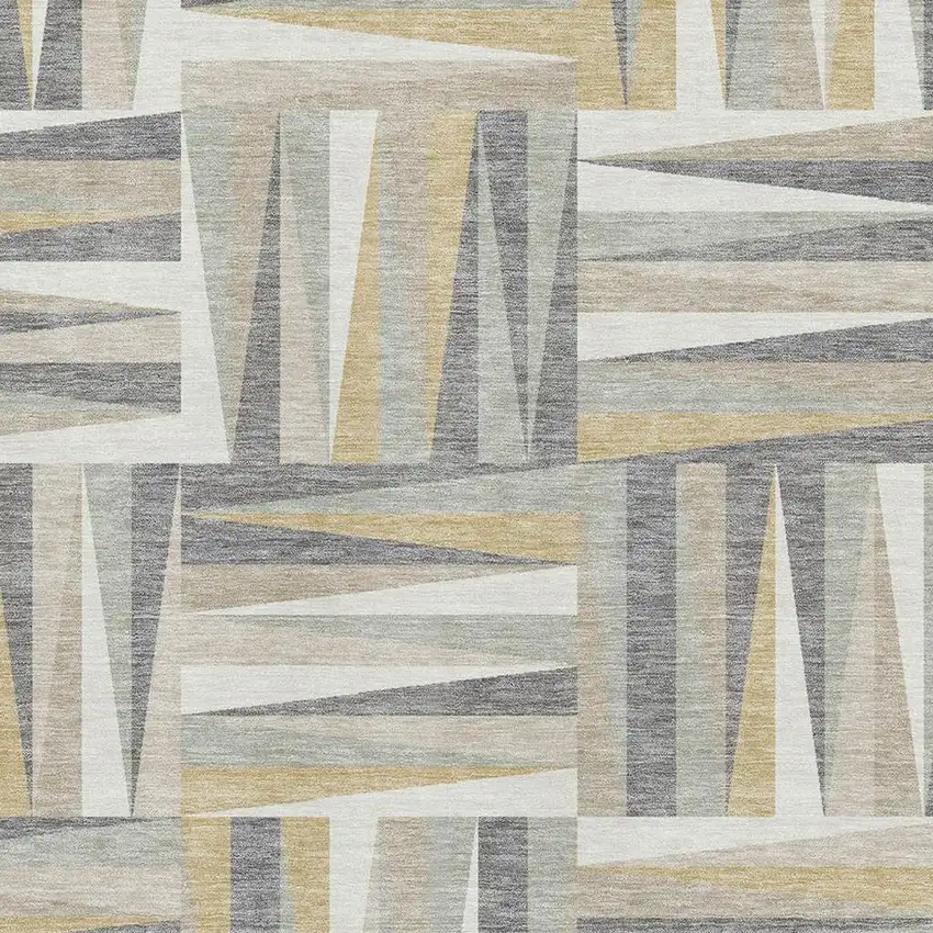 Beige Ivory And Gold Geometric Washable Area Rug With UV Protection Photo 2