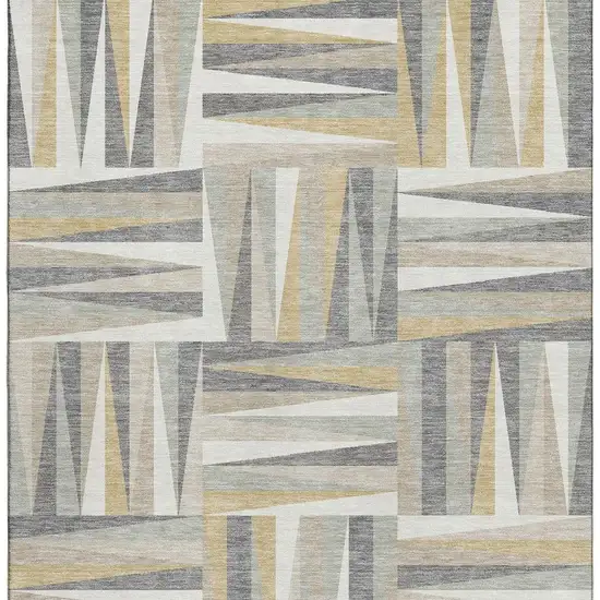 Beige Ivory And Gold Geometric Washable Area Rug With UV Protection Photo 3