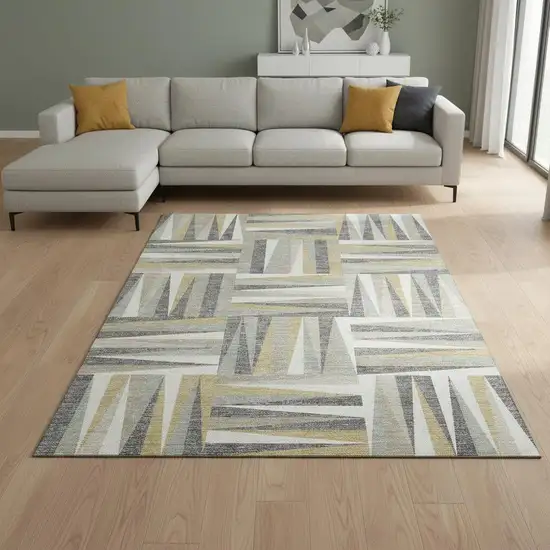 Beige Ivory And Gold Geometric Washable Area Rug With UV Protection Photo 2