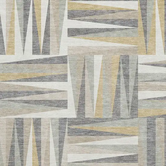 Beige Ivory And Gold Geometric Washable Area Rug With UV Protection Photo 2