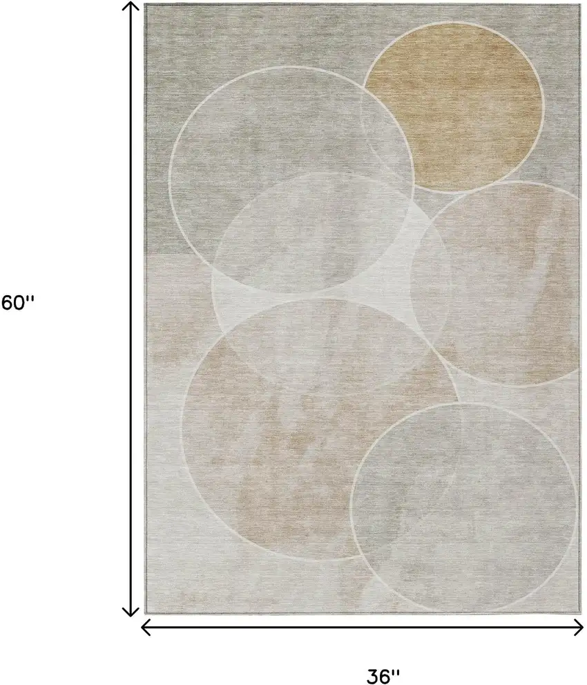 Beige Ivory And Gold Geometric Washable Indoor Outdoor Area Rug Photo 3