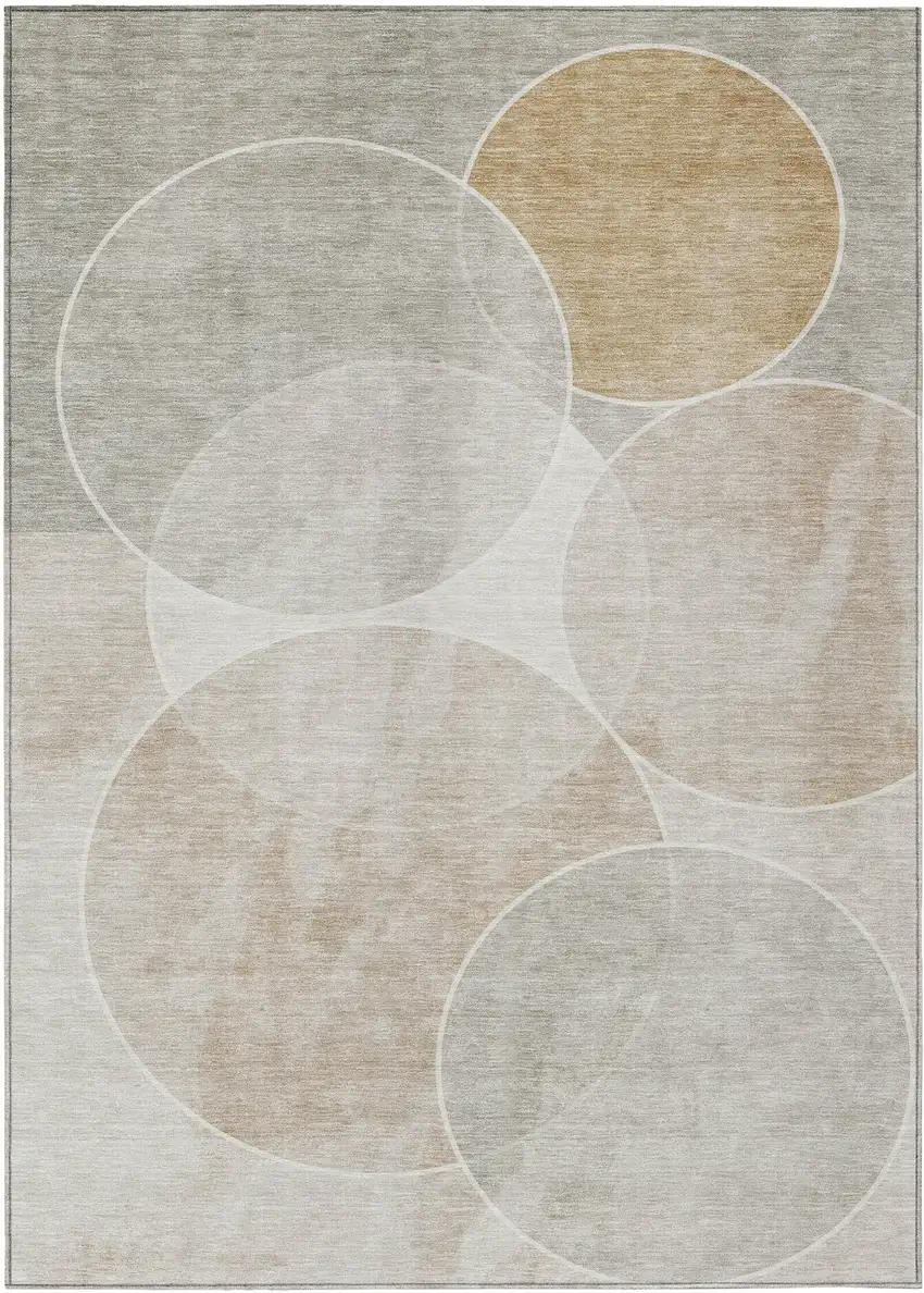 Beige Ivory And Gold Geometric Washable Indoor Outdoor Area Rug Photo 2