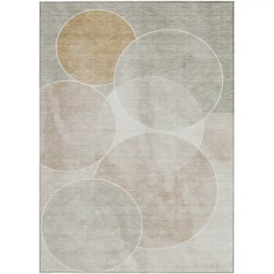 Beige Ivory And Gold Geometric Washable Indoor Outdoor Area Rug Photo 4