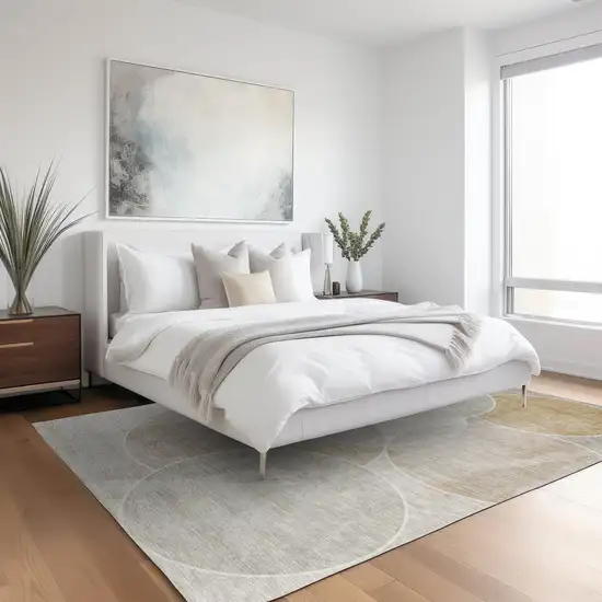 Beige Ivory And Gold Geometric Washable Indoor Outdoor Area Rug Photo 9