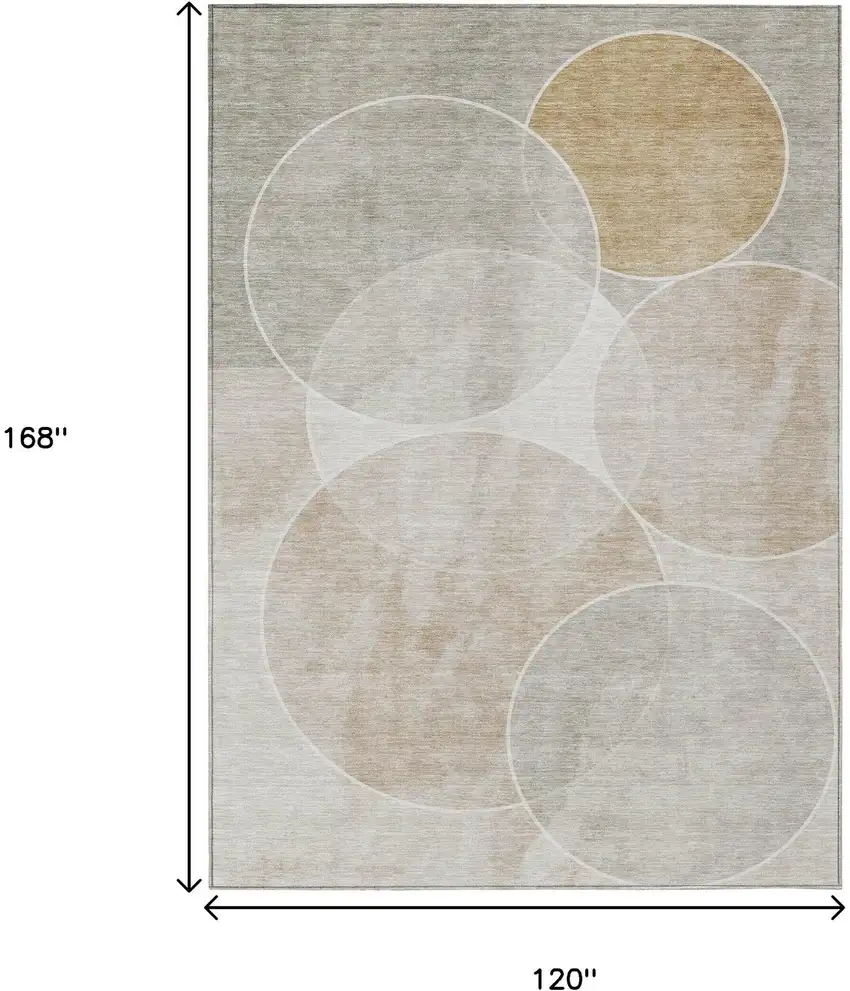 Beige Ivory And Gold Geometric Washable Indoor Outdoor Area Rug Photo 3