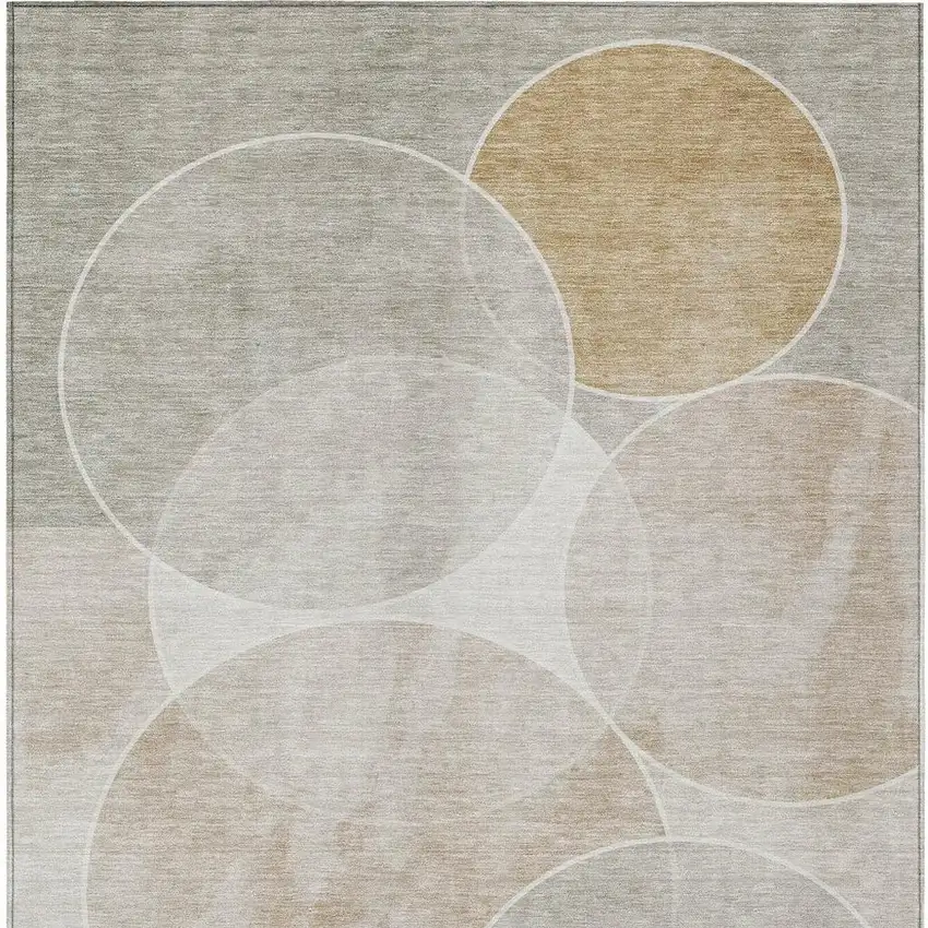 Beige Ivory And Gold Geometric Washable Indoor Outdoor Area Rug Photo 6