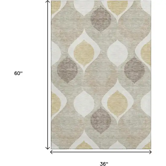 Beige Ivory And Gold Ogee Washable Area Rug With UV Protection Photo 3