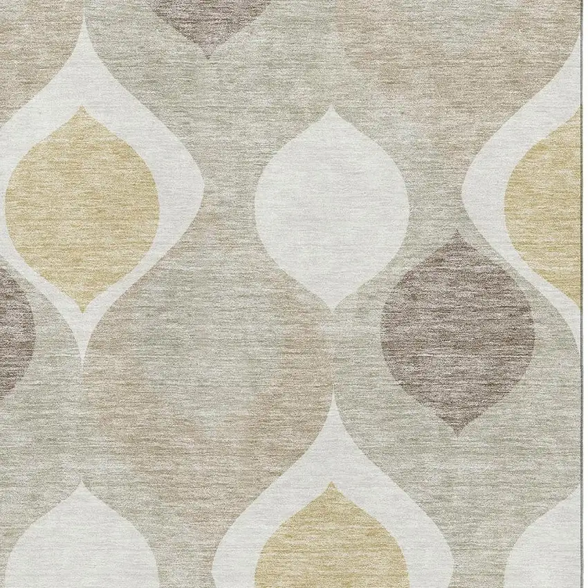 Beige Ivory And Gold Ogee Washable Area Rug With UV Protection Photo 3