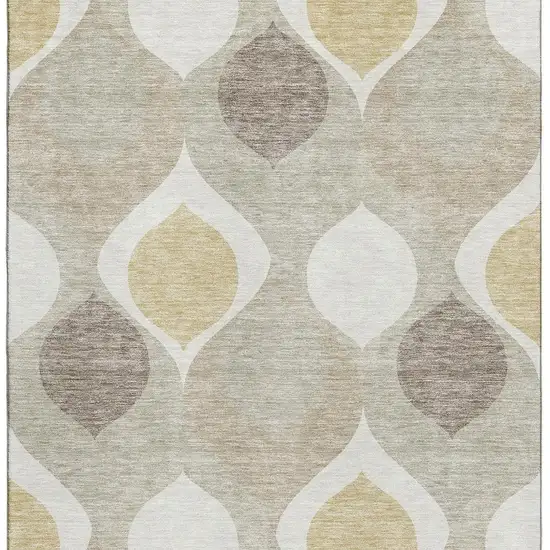 Beige Ivory And Gold Ogee Washable Area Rug With UV Protection Photo 4