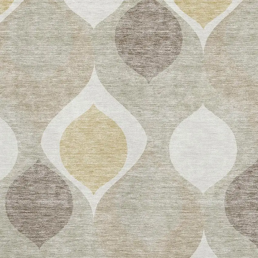 Beige Ivory And Gold Ogee Washable Area Rug With UV Protection Photo 3