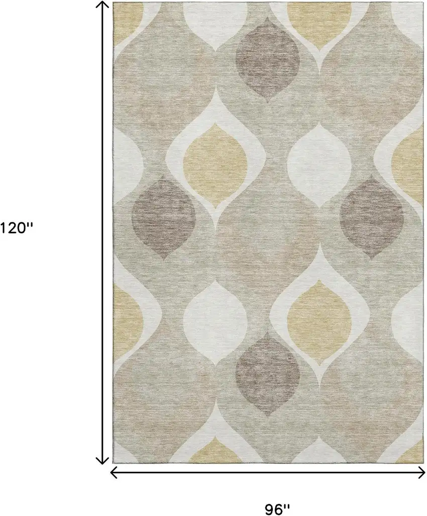 Beige Ivory And Gold Ogee Washable Area Rug With UV Protection Photo 3