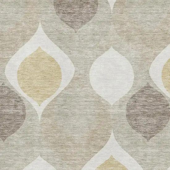 Beige Ivory And Gold Ogee Washable Area Rug With UV Protection Photo 3