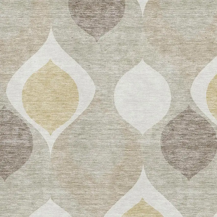 Beige Ivory And Gold Ogee Washable Area Rug With UV Protection Photo 3