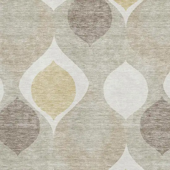 Beige Ivory And Gold Ogee Washable Area Rug With UV Protection Photo 3