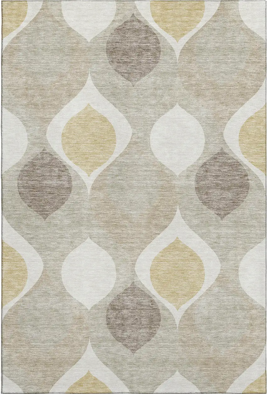 Beige Ivory And Gold Ogee Washable Area Rug With UV Protection Photo 1