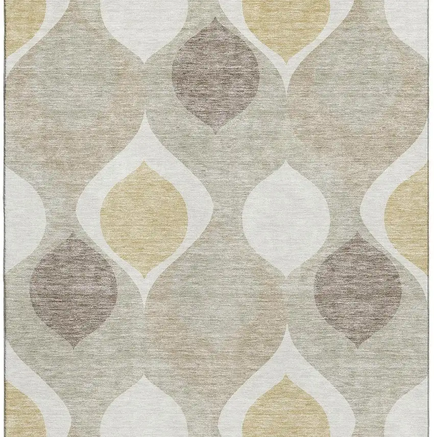 Beige Ivory And Gold Ogee Washable Area Rug With UV Protection Photo 4