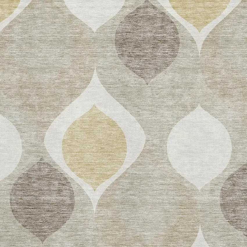 Beige Ivory And Gold Ogee Washable Area Rug With UV Protection Photo 3