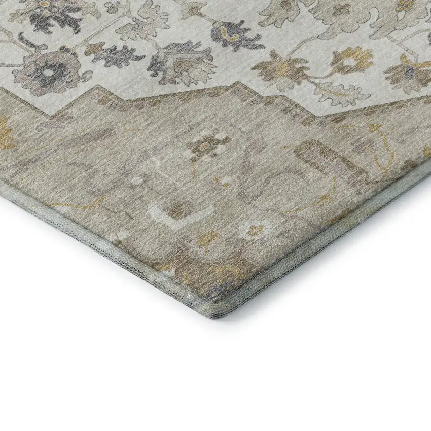 Beige Ivory And Gold Oriental Washable Area Rug With UV Protection Photo 7