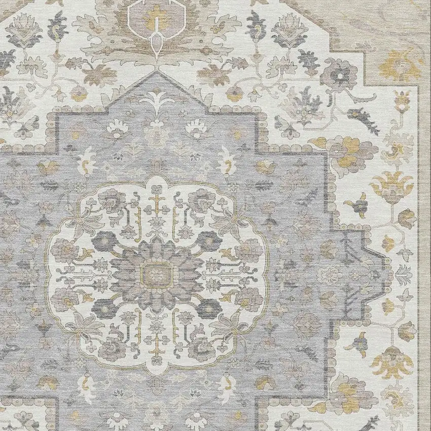 Beige Ivory And Gold Oriental Washable Area Rug With UV Protection Photo 2