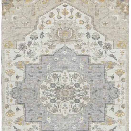 Beige Ivory And Gold Oriental Washable Area Rug With UV Protection Photo 3