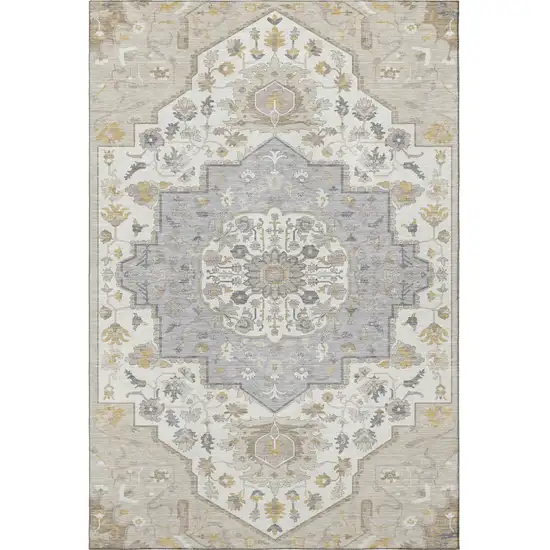 Beige Ivory And Gold Oriental Washable Area Rug With UV Protection Photo 3