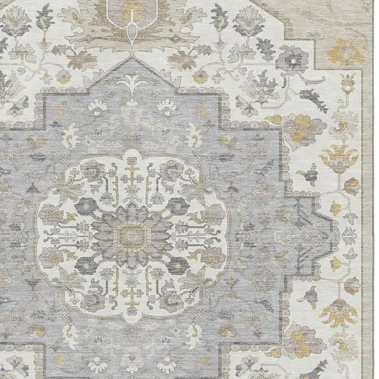 Beige Ivory And Gold Oriental Washable Area Rug With UV Protection Photo 2