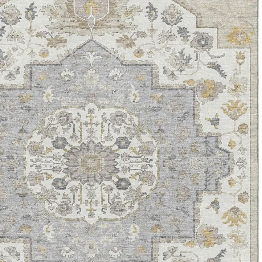 Beige Ivory And Gold Oriental Washable Area Rug With UV Protection Photo 2