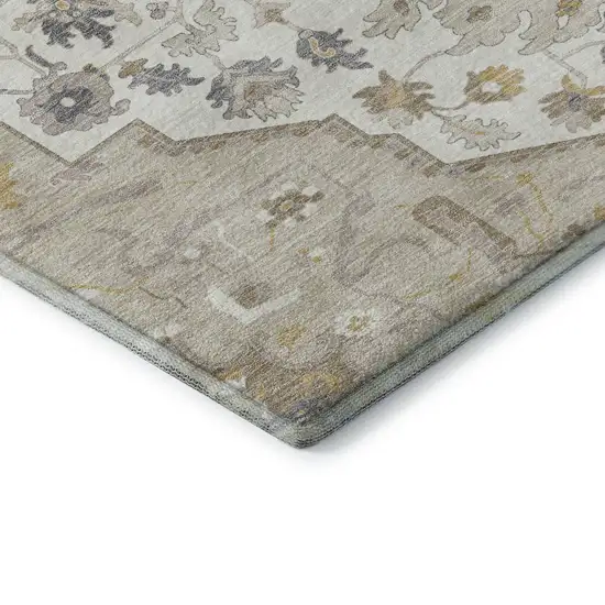 Beige Ivory And Gold Oriental Washable Area Rug With UV Protection Photo 7