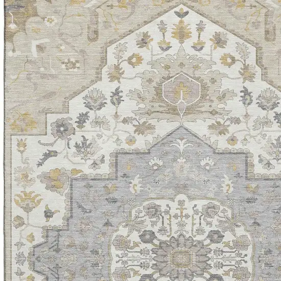 Beige Ivory And Gold Oriental Washable Area Rug With UV Protection Photo 2