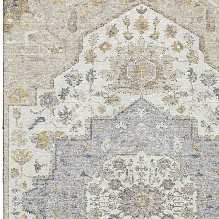 Beige Ivory And Gold Oriental Washable Area Rug With UV Protection Photo 2