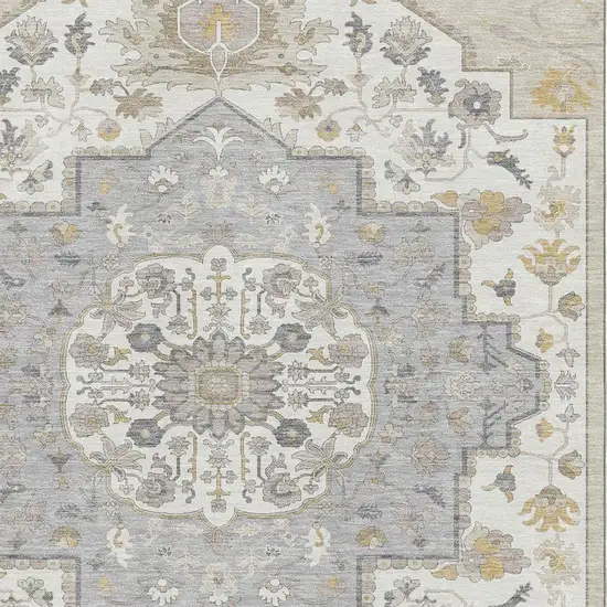 Beige Ivory And Gold Oriental Washable Area Rug With UV Protection Photo 2